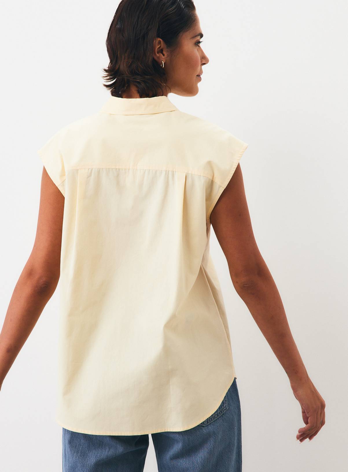 Light Yellow Poplin Sleeveless Relaxed Shirt 12 - Image 4